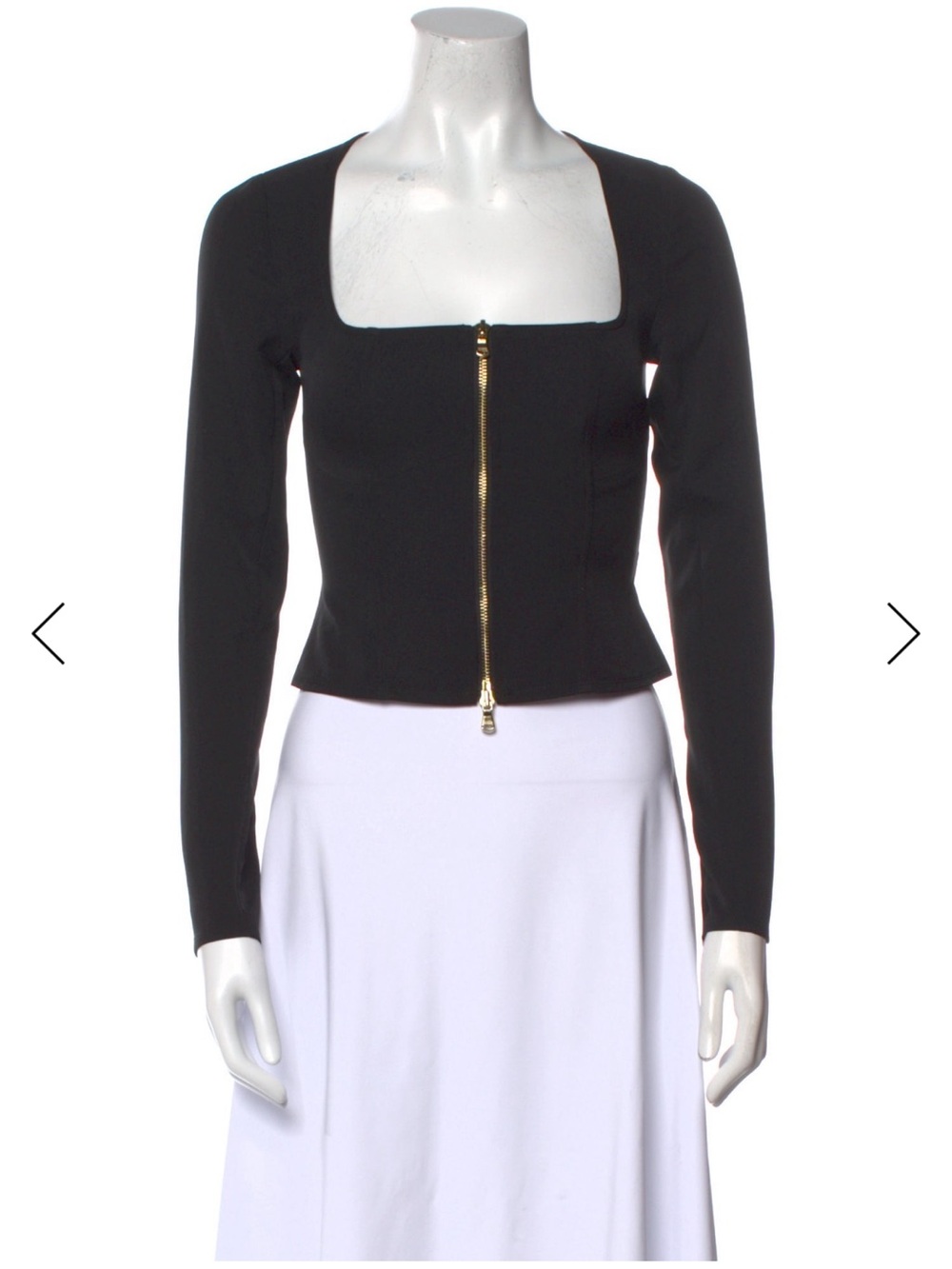 L'AGENCE Black Square-Neck Zip Jacket with Gold Hardware